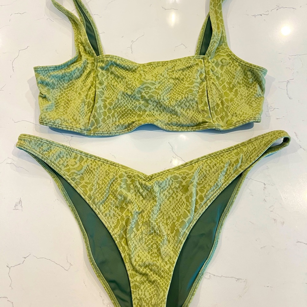 Kendall and Kylie (PacSun) Green Snake Print Bikini Set